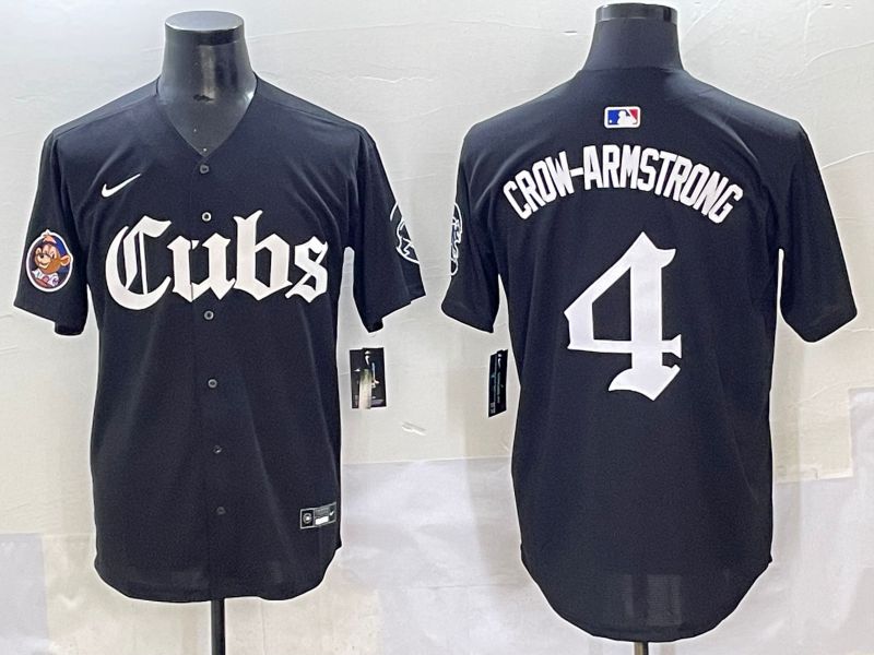 Men 2025 Chicago Cubs #4 Crow-Armstrong Black Five generations Joint Name Nike MLB Jersey style 14